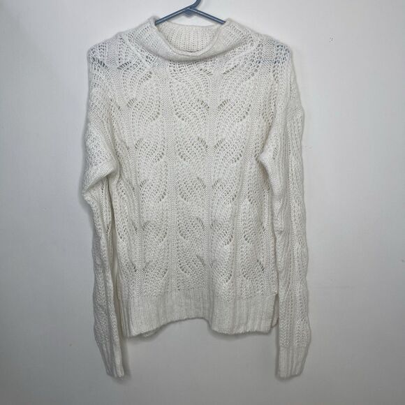 J. Crew Pointelle Sweater Women’s Small Ivory Relaxed Fit Slouchy Mock Neck - Picture 1 of 10